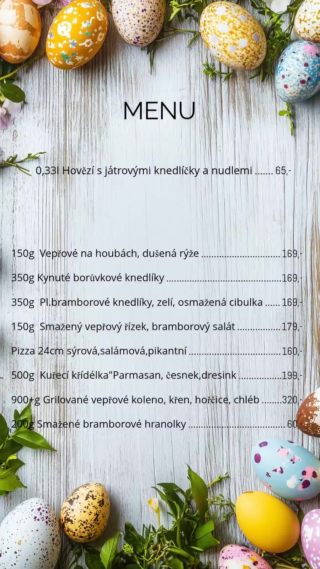 Jídelní lístek Penzion Lada